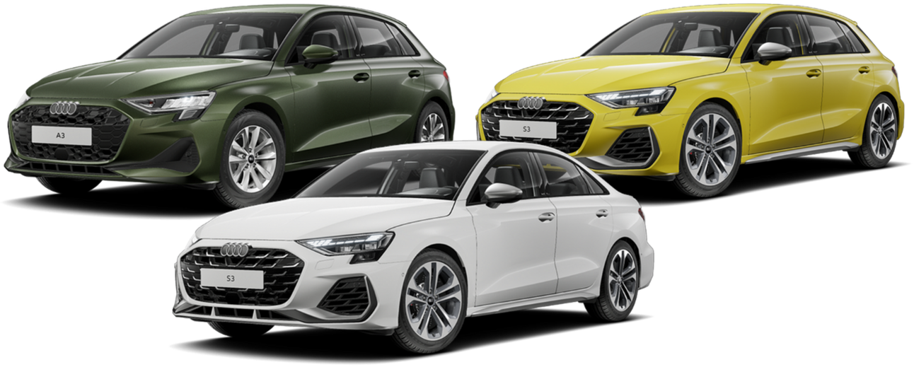 Vlevo A3 Sportback, vpravo S3 Sportback, dole S3 Limuzína