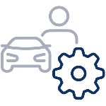 Grafik von einer Person neben einem Auto. Im Vordergrund ist ein Zahnrad zu sehen.