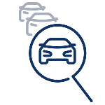 Grafik eine Lupe, welche auf ein Auto gerichtet ist.